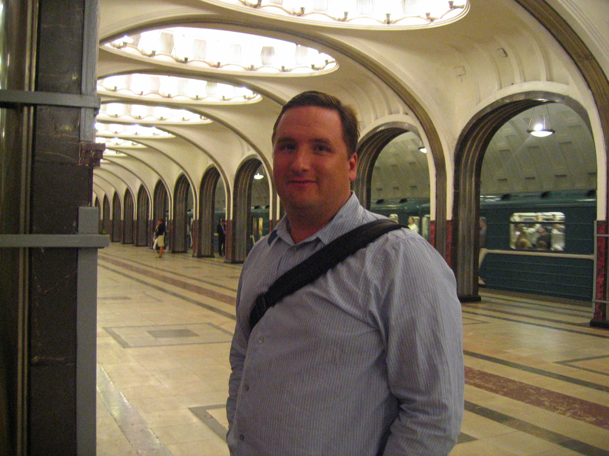 Mattcherylmoscow/23__Matt_waiting_for_the_Metro_in_the_Mayakovskaya_Metro_Station.jpg